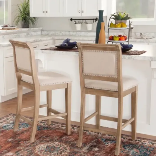 Bar Stools & Counter Height Stools-Kirkland's Home Natural Upholstered Wood Frame Counter Stool Tan