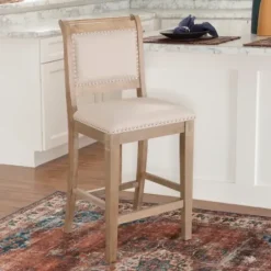 Bar Stools & Counter Height Stools-Kirkland's Home Natural Upholstered Wood Frame Counter Stool Tan