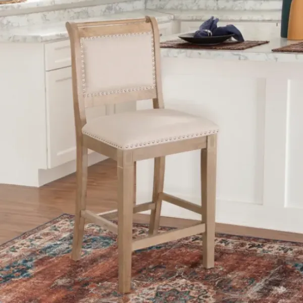 Bar Stools & Counter Height Stools-Kirkland's Home Natural Upholstered Wood Frame Counter Stool Tan