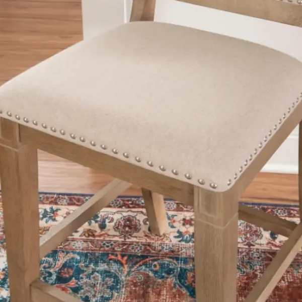 Bar Stools & Counter Height Stools-Kirkland's Home Natural Upholstered Wood Frame Counter Stool Tan