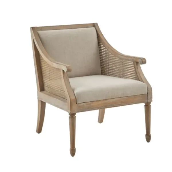 Accent Chairs-Kirkland's Home Natural Upholstery Cane Inset Accent Chair Tan