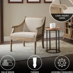 Accent Chairs-Kirkland's Home Natural Upholstery Cane Inset Accent Chair Tan