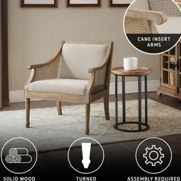 Accent Chairs-Kirkland's Home Natural Upholstery Cane Inset Accent Chair Tan