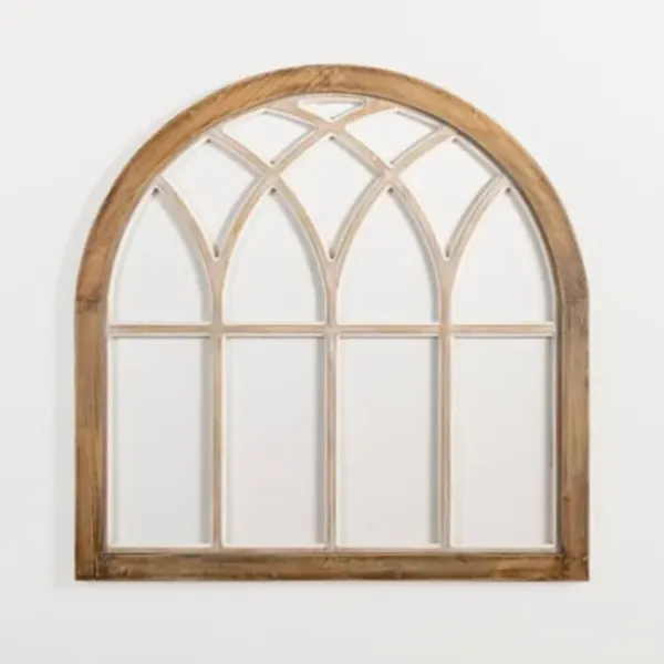 Wall Plaques-Kirkland's Home Natural Weathered Wood Window Arch Plaque Brown/White