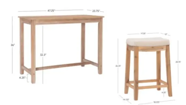 Dining Tables-Kirkland's Home Natural Wood & Upholstered Stools 3-Pc. Dining Set Tan