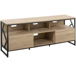 Tv Stands & Media Consoles-Kirkland's Home Natural Wood And Black Steel Media S D Tan