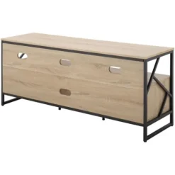Tv Stands & Media Consoles-Kirkland's Home Natural Wood And Black Steel Media S D Tan