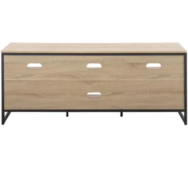 Tv Stands & Media Consoles-Kirkland's Home Natural Wood And Black Steel Media S D Tan