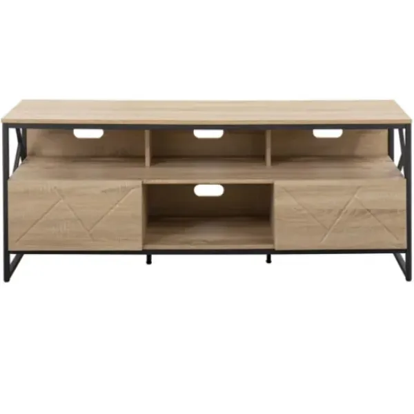 Tv Stands & Media Consoles-Kirkland's Home Natural Wood And Black Steel Media S D Tan