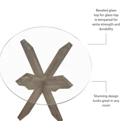 Accent & End Tables-Kirkland's Home Natural Wood And Glass Top X-Base Accent Table Tan