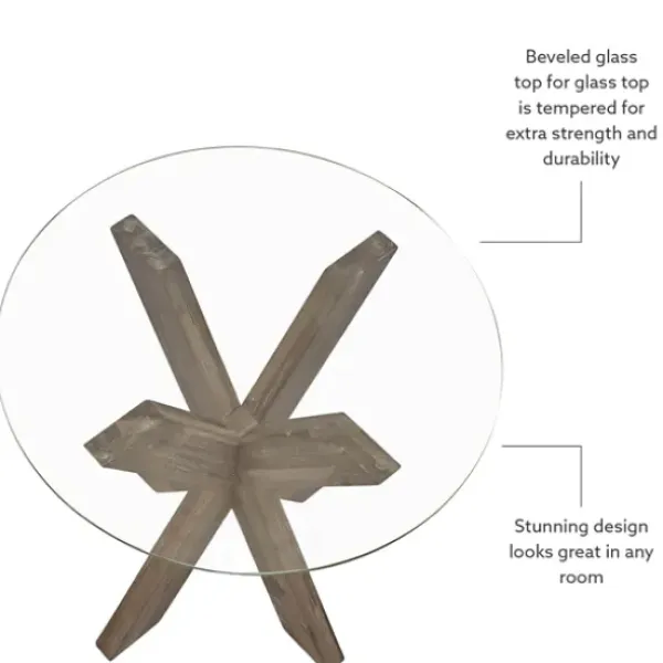 Accent & End Tables-Kirkland's Home Natural Wood And Glass Top X-Base Accent Table Tan