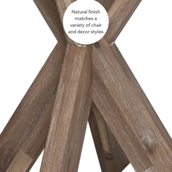Accent & End Tables-Kirkland's Home Natural Wood And Glass Top X-Base Accent Table Tan