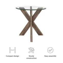 Accent & End Tables-Kirkland's Home Natural Wood And Glass Top X-Base Accent Table Tan