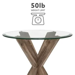Accent & End Tables-Kirkland's Home Natural Wood And Glass Top X-Base Accent Table Tan