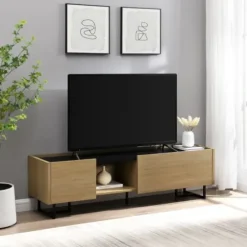 Tv Stands & Media Consoles-Kirkland's Home Natural Wood And Marble 2-Door Tv S D Tan