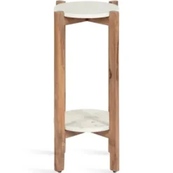 Accent & End Tables-Kirkland's Home Natural Wood And Marble Moxley Accent Table White/Tan