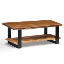 Coffee Tables-Kirkland's Home Natural Wood And Metal Coffee Table