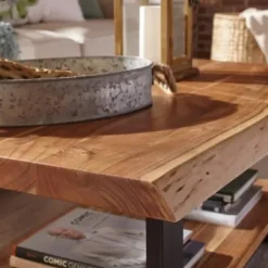 Coffee Tables-Kirkland's Home Natural Wood And Metal Coffee Table