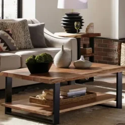 Coffee Tables-Kirkland's Home Natural Wood And Metal Coffee Table