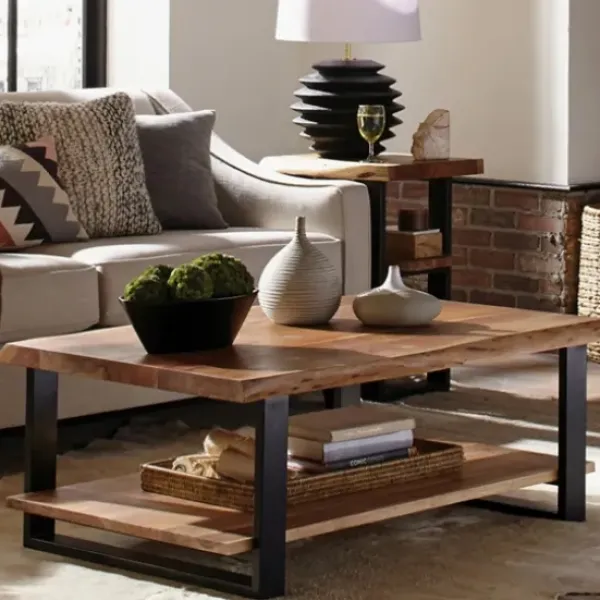 Coffee Tables-Kirkland's Home Natural Wood And Metal Coffee Table