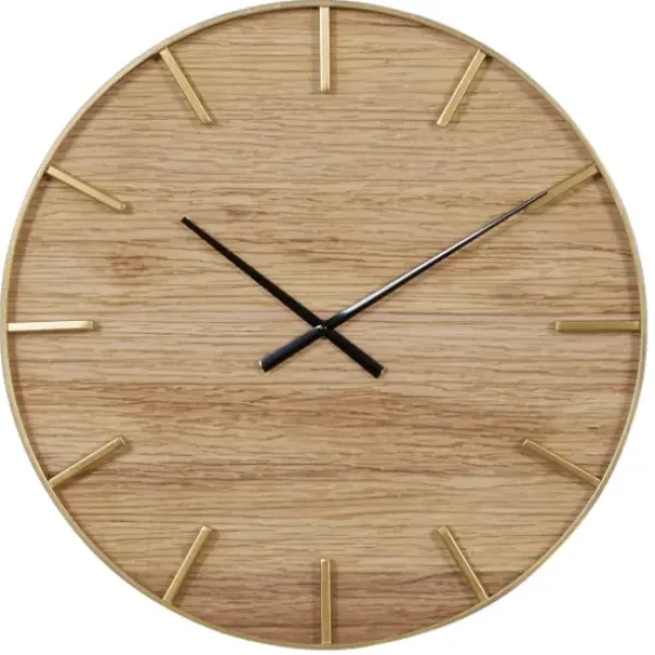 Clocks-Kirkland's Home Natural Wood And Metal Numberless Wall Clock