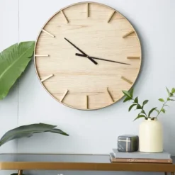 Clocks-Kirkland's Home Natural Wood And Metal Numberless Wall Clock