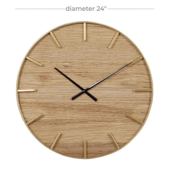 Clocks-Kirkland's Home Natural Wood And Metal Numberless Wall Clock