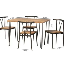 Dining Tables-Kirkland's Home Natural Wood And Metal 5-Pc. Dining Set Brown/Black