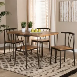 Dining Tables-Kirkland's Home Natural Wood And Metal 5-Pc. Dining Set Brown/Black