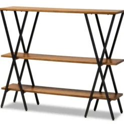 Console Tables-Kirkland's Home Natural Wood And Metal 3-Tier Console Table Brown/Black