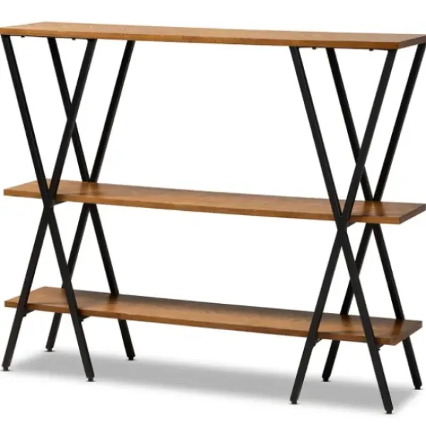 Console Tables-Kirkland's Home Natural Wood And Metal 3-Tier Console Table Brown/Black