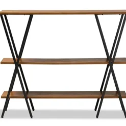 Console Tables-Kirkland's Home Natural Wood And Metal 3-Tier Console Table Brown/Black