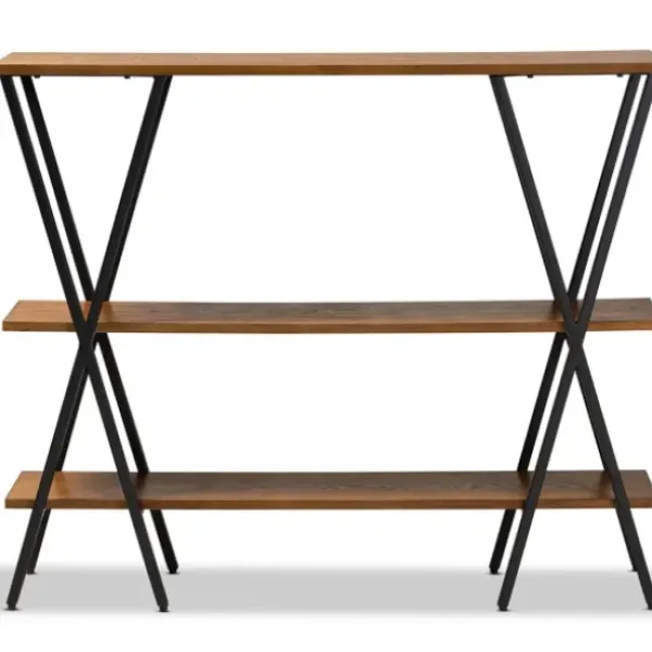 Console Tables-Kirkland's Home Natural Wood And Metal 3-Tier Console Table Brown/Black