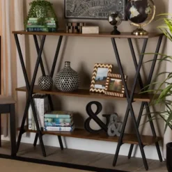 Console Tables-Kirkland's Home Natural Wood And Metal 3-Tier Console Table Brown/Black