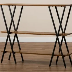 Console Tables-Kirkland's Home Natural Wood And Metal 3-Tier Console Table Brown/Black