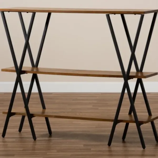 Console Tables-Kirkland's Home Natural Wood And Metal 3-Tier Console Table Brown/Black