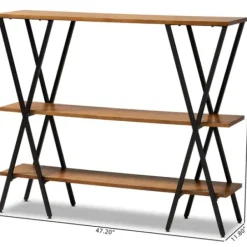 Console Tables-Kirkland's Home Natural Wood And Metal 3-Tier Console Table Brown/Black