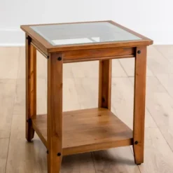 Accent & End Tables-Kirkland's Home Natural Wood And Metal Window Accent Table Brown