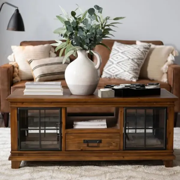 Coffee Tables-Kirkland's Home Natural Wood And Metal Window Coffee Table Brown