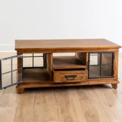 Coffee Tables-Kirkland's Home Natural Wood And Metal Window Coffee Table Brown