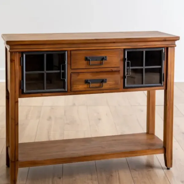 Console Tables-Kirkland's Home Natural Wood And Metal Window Console Table Brown