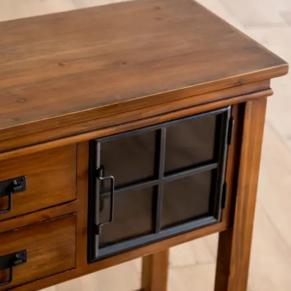Console Tables-Kirkland's Home Natural Wood And Metal Window Console Table Brown