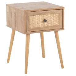 Accent & End Tables-Kirkland's Home Natural Wood And Rat Drawer Accent Table Tan