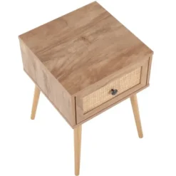 Accent & End Tables-Kirkland's Home Natural Wood And Rat Drawer Accent Table Tan