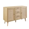 Cabinets & Sideboards-Kirkland's Home Natural Wood And Rat 3-Drawer Sideboard Tan