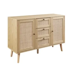 Cabinets & Sideboards-Kirkland's Home Natural Wood And Rat 3-Drawer Sideboard Tan
