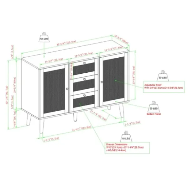 Cabinets & Sideboards-Kirkland's Home Natural Wood And Rat 3-Drawer Sideboard Tan