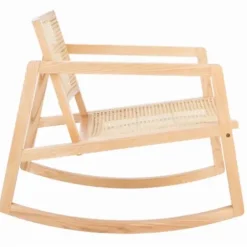 Accent Chairs-Kirkland's Home Natural Wood And Rat Rocking Chair Tan