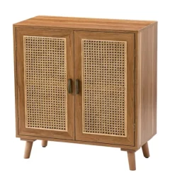 Cabinets & Sideboards-Kirkland's Home Natural Wood And Rattan 2-Door Cabinet Brown