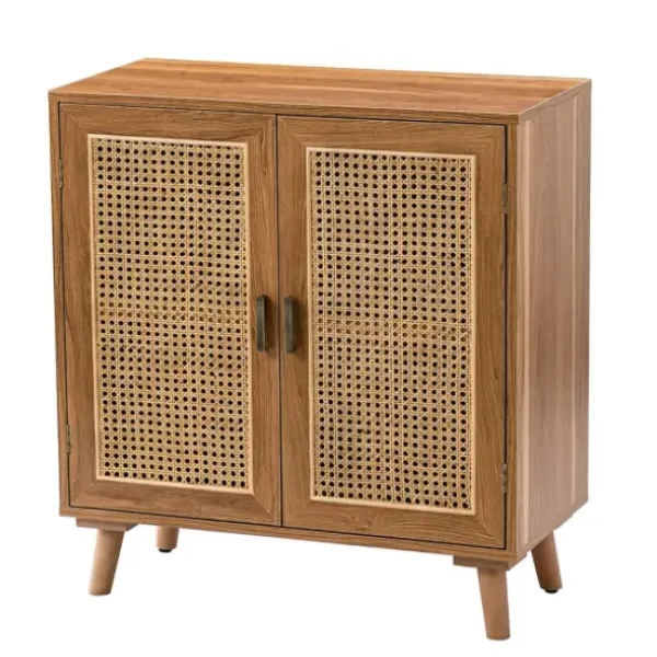 Cabinets & Sideboards-Kirkland's Home Natural Wood And Rattan 2-Door Cabinet Brown
